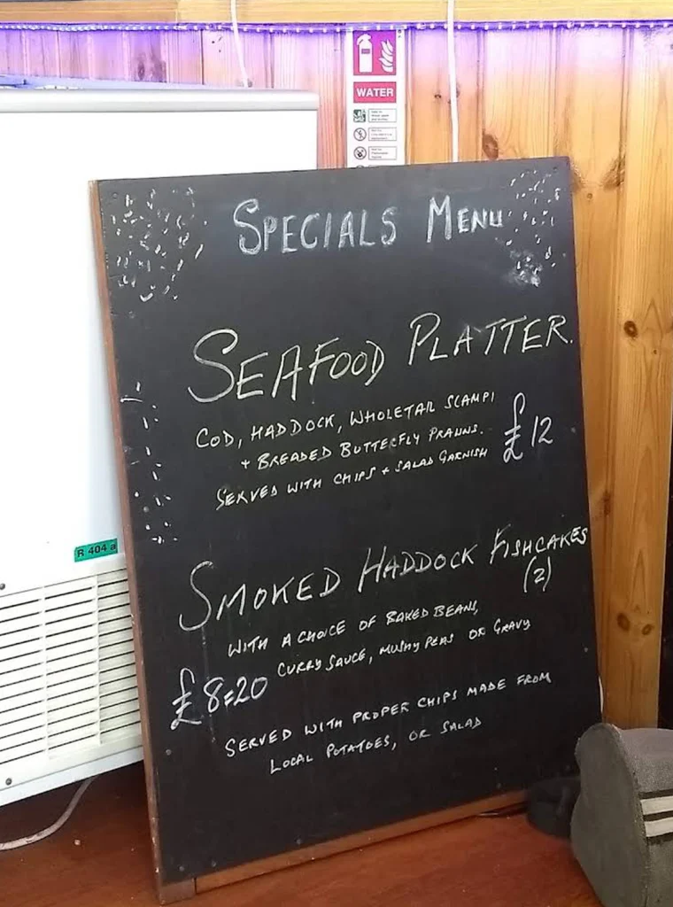 The handwritten specials board inside The Balancing Eel